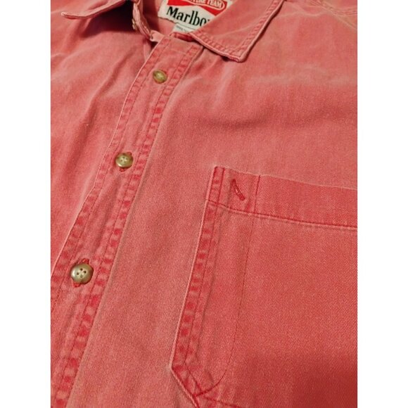 Vintage Marlboro Shirt Mens XL Red Denim Adventure Team Faded Button Up - Picture 2 of 7